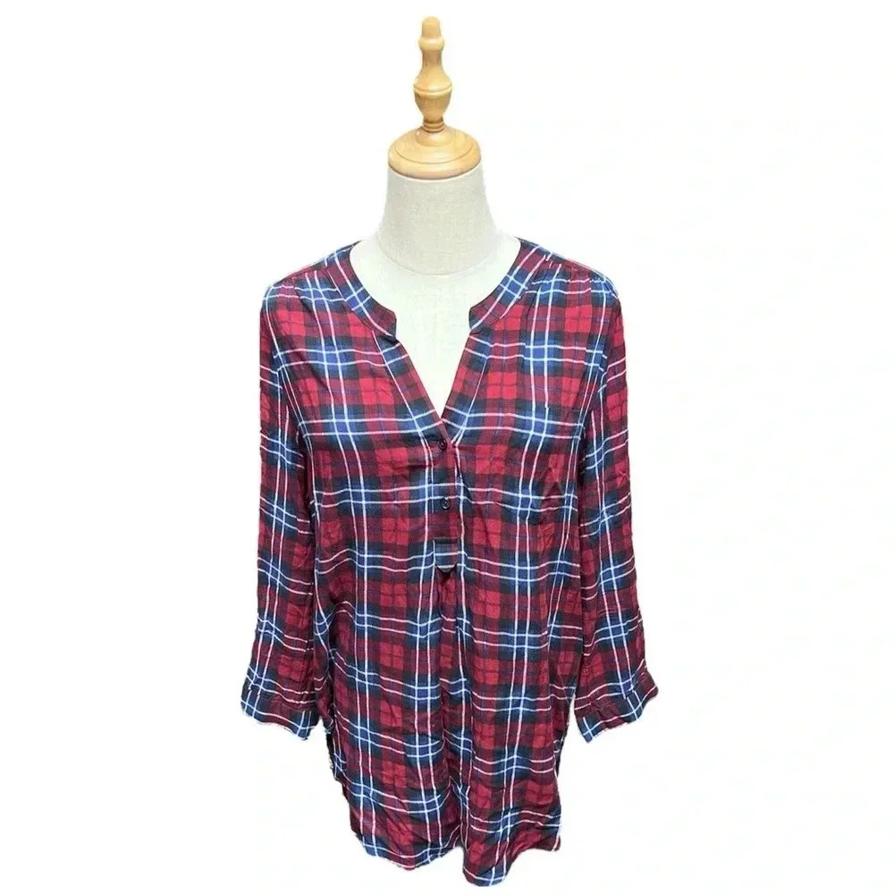 Mix by 41 Hawthorn Red Plaid Button Down Blouse Size M